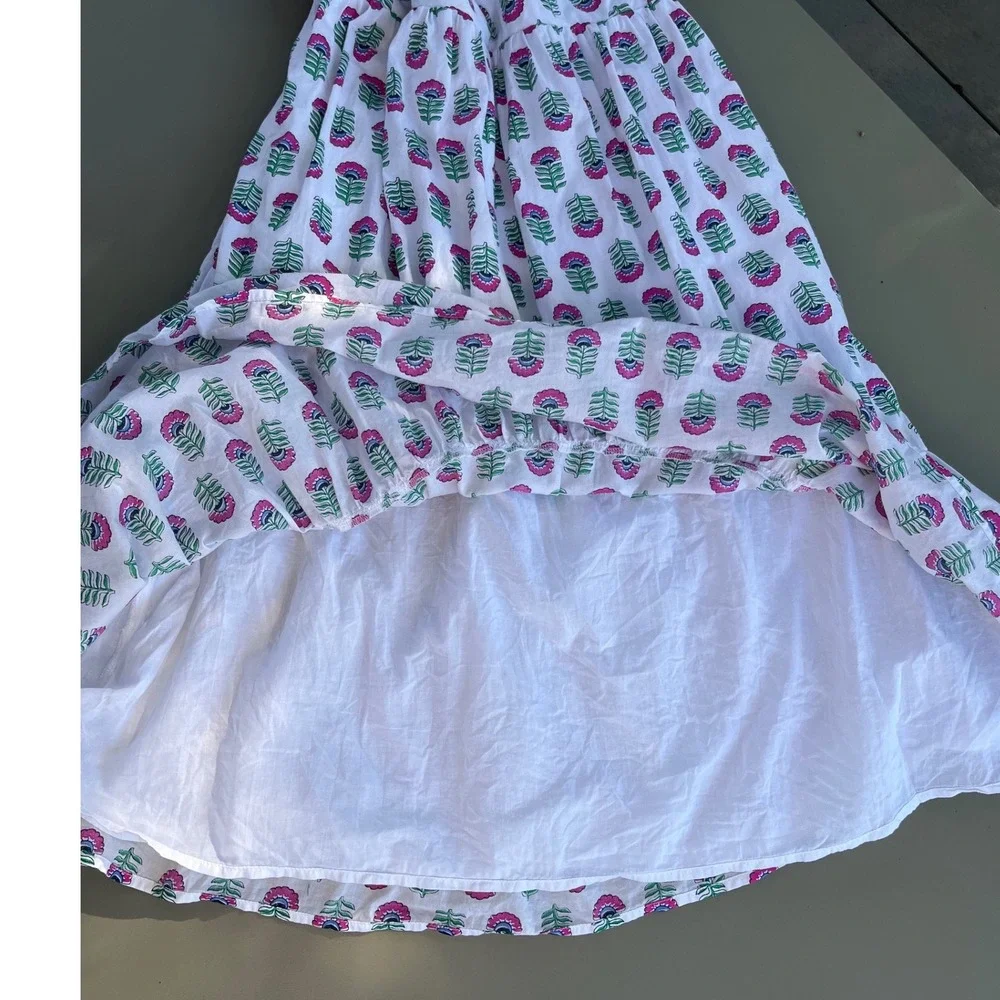 J.Crew Cotton Print Floral Ruffle Midi Dress Pink Green White Size 10